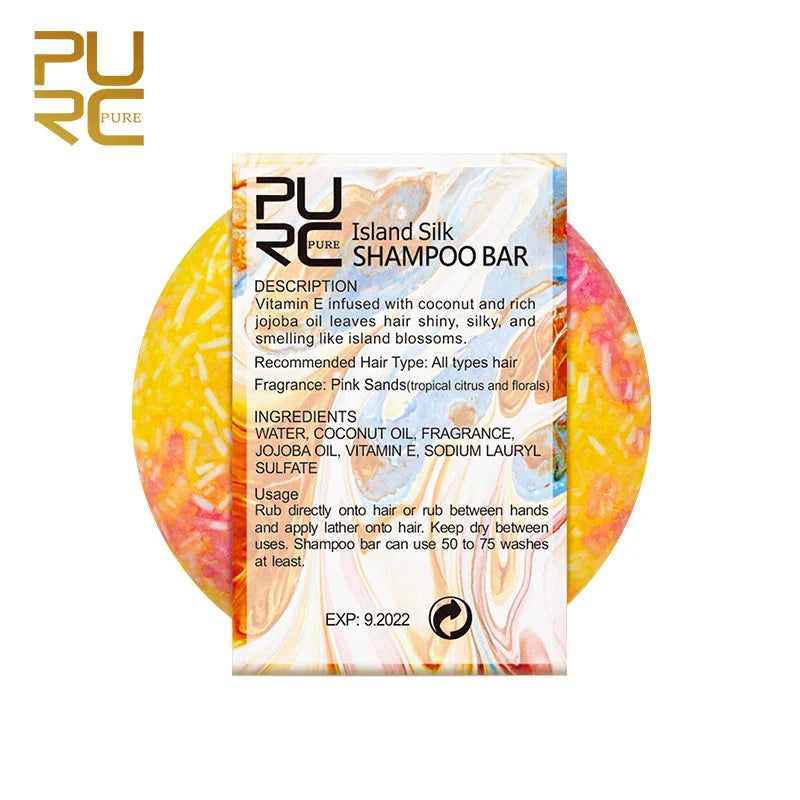 Barra de champú PURC Island Silk - Suavizante & Cabello brillante, ideal para viajar