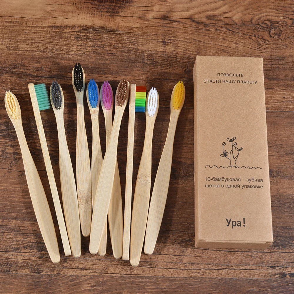 Eco-Friendly Bamboo Toothbrush Set for Vibrant Smiles - 10 Pack