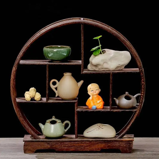 Tea Set Rack Elegant Wooden Display Stand Small Solid Wood Simple Tea Pot Holder for Miniatures Tea House Kitchen living room