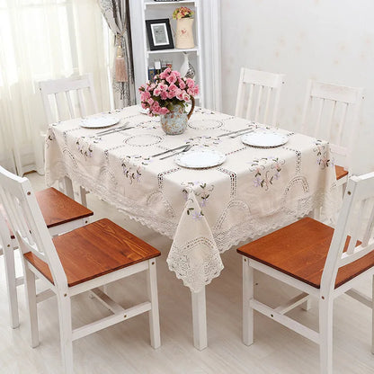 Elegant Cotton Linen Tablecloth - Chic Lace Design for Any Occasion
