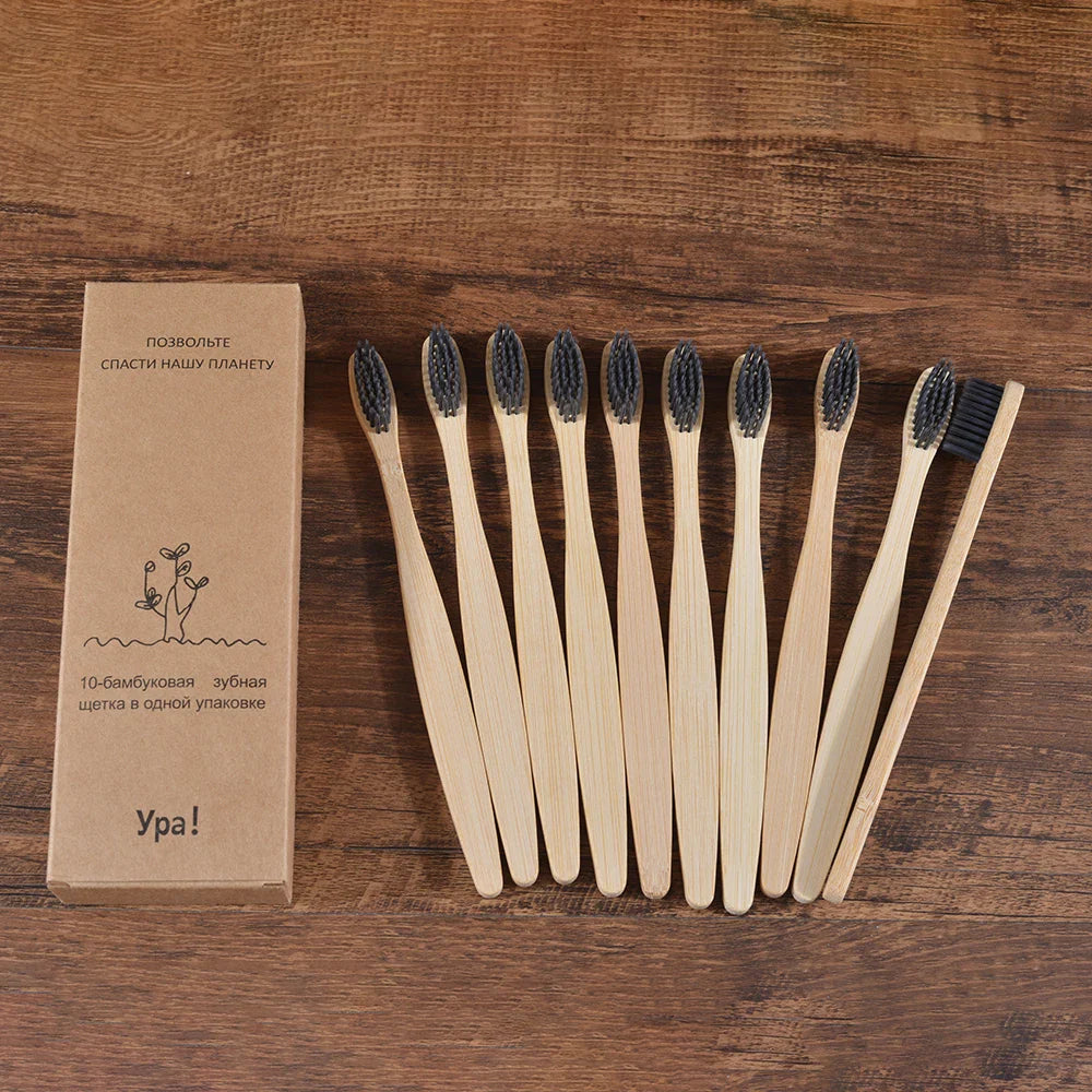 Eco-Friendly Bamboo Toothbrush Set for Vibrant Smiles - 10 Pack
