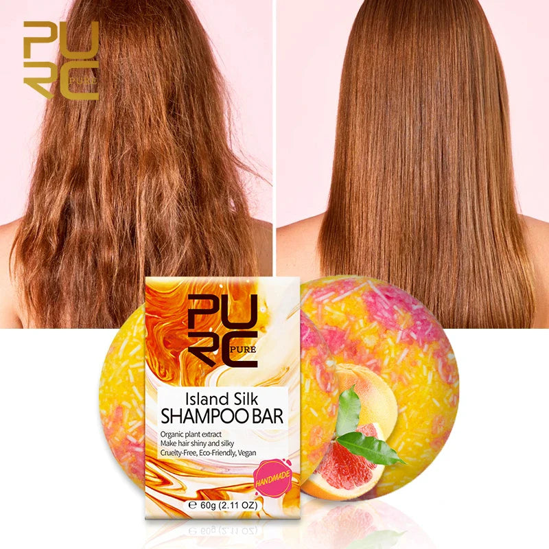 Barra de champú PURC Island Silk - Suavizante & Cabello brillante, ideal para viajar
