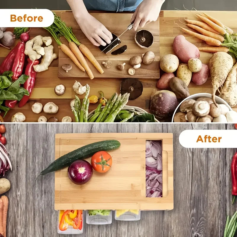 Ensemble planche à découper en bambou avec râpe & Rangement – ​​Un outil de cuisine écologique pour les cuisiniers amateurs