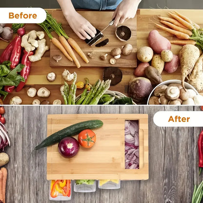 Ensemble planche à découper en bambou avec râpe & Rangement – ​​Un outil de cuisine écologique pour les cuisiniers amateurs