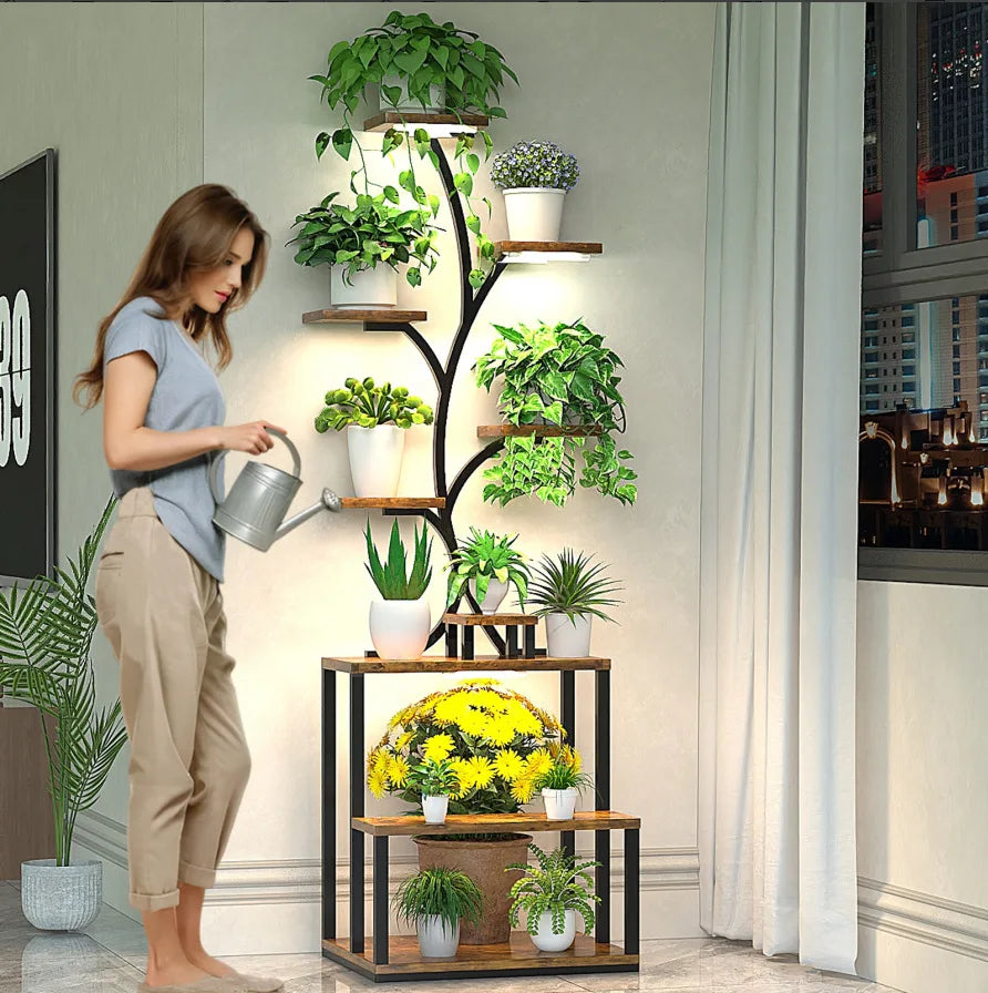 Indoor Plant Stand & Grow Light - Stylish Corner Shelf for Plant Lovers