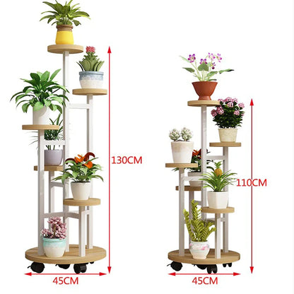 Wood Flower Shelf Rack - Stylish Plant Display on Wheels