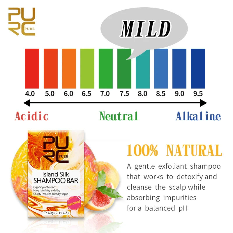 Barra de champú PURC Island Silk - Suavizante & Cabello brillante, ideal para viajar