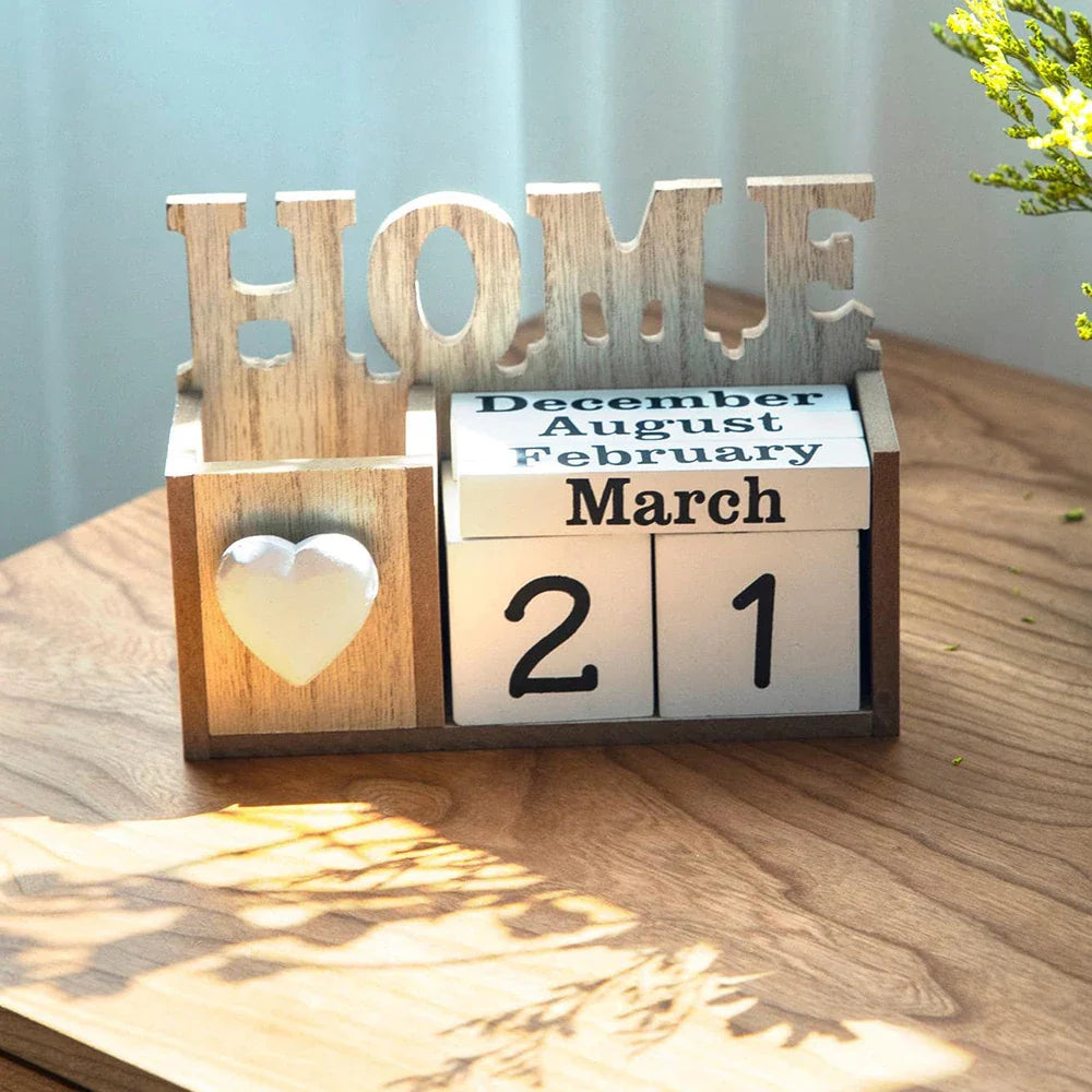 Calendario perpetuo in legno & Portapenne – Elegante organizer da scrivania