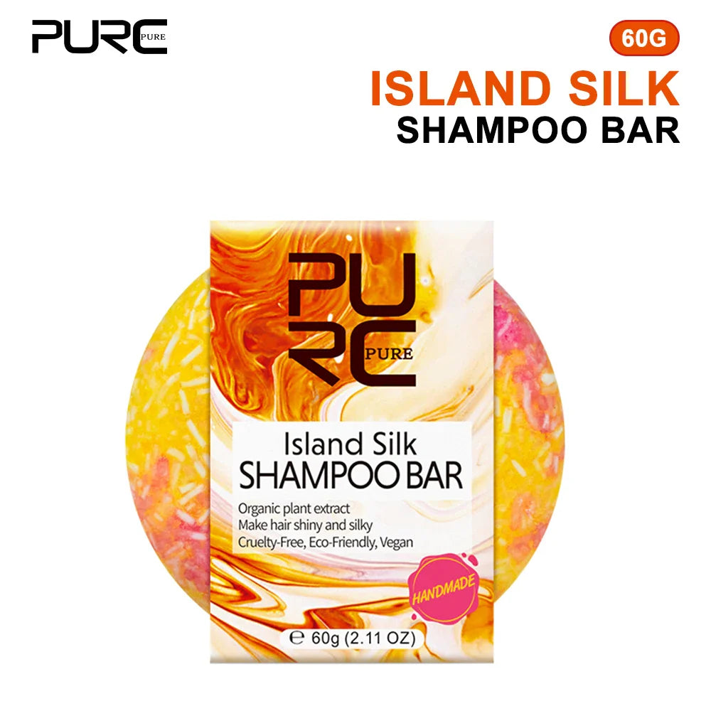 Barra de champú PURC Island Silk - Suavizante & Cabello brillante, ideal para viajar