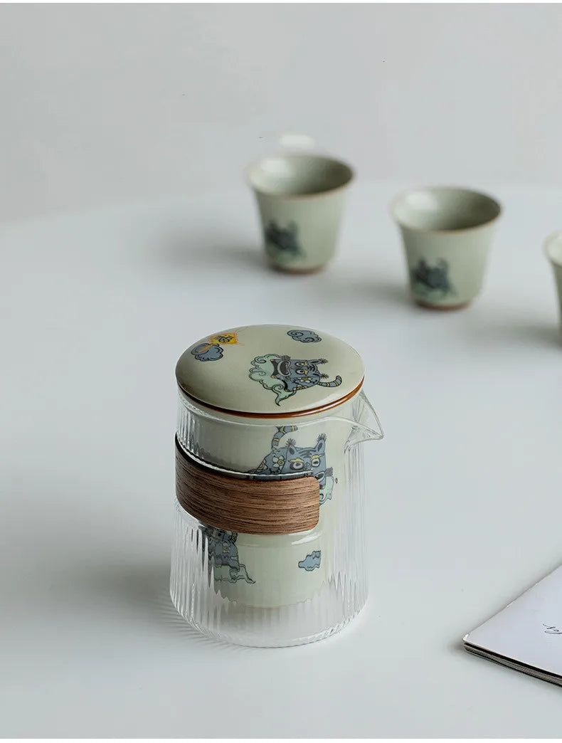 Cute Tiger Travel Tea Set - Portable Elegance for Tea Lovers