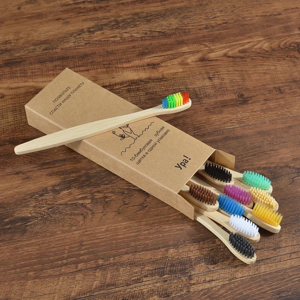 Eco-Friendly Bamboo Toothbrush Set for Vibrant Smiles - 10 Pack
