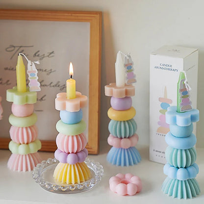 쌓을 수 있는 기하학 향초 - 우아한 소이왁스 장식