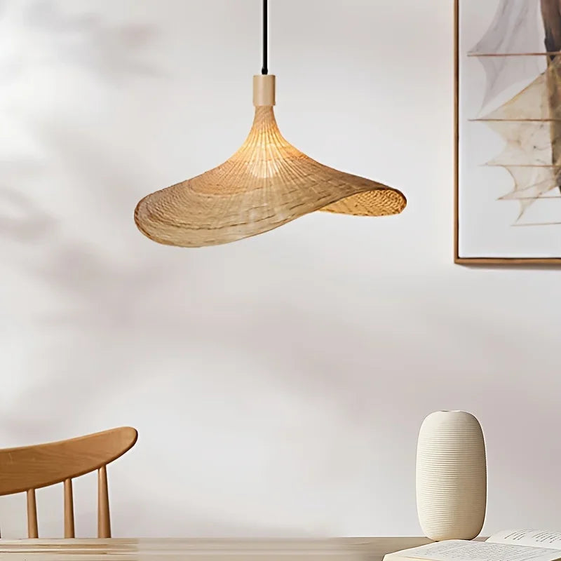 Rustic Hand-Woven Bamboo Lampshade: Cozy Home Decor Lighting