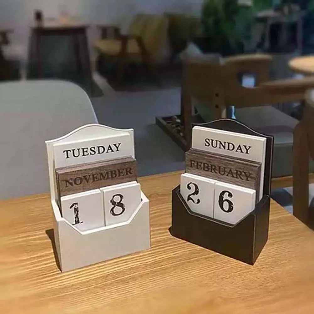 Elegant Wooden Perpetual Calendar - Timeless Desk Essential