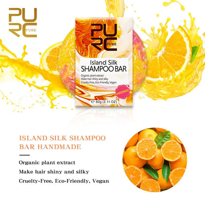 Barra de champú PURC Island Silk - Suavizante & Cabello brillante, ideal para viajar
