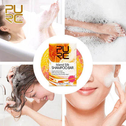Barra de champú PURC Island Silk - Suavizante & Cabello brillante, ideal para viajar