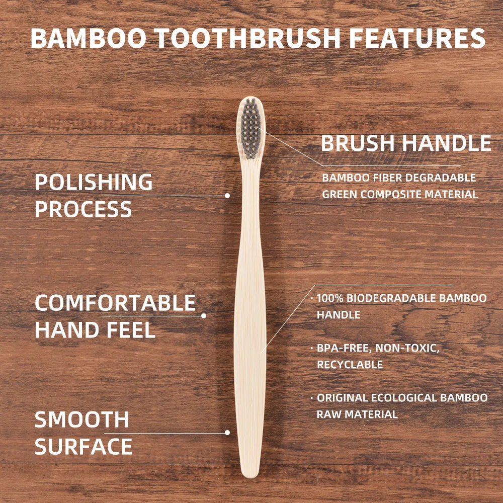 Eco-Friendly Bamboo Toothbrush Set for Vibrant Smiles - 10 Pack