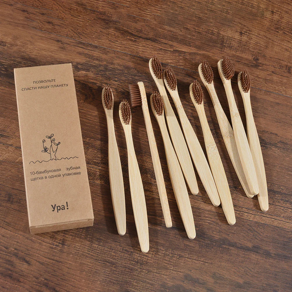 Eco-Friendly Bamboo Toothbrush Set for Vibrant Smiles - 10 Pack