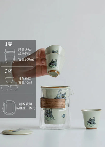 Cute Tiger Travel Tea Set - Portable Elegance for Tea Lovers