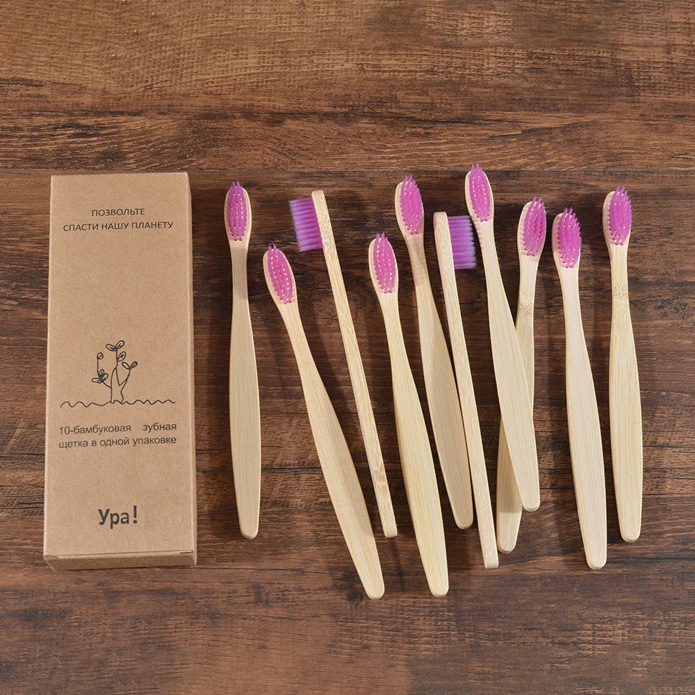 Eco-Friendly Bamboo Toothbrush Set for Vibrant Smiles - 10 Pack