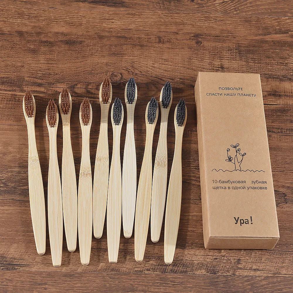 Eco-Friendly Bamboo Toothbrush Set for Vibrant Smiles - 10 Pack