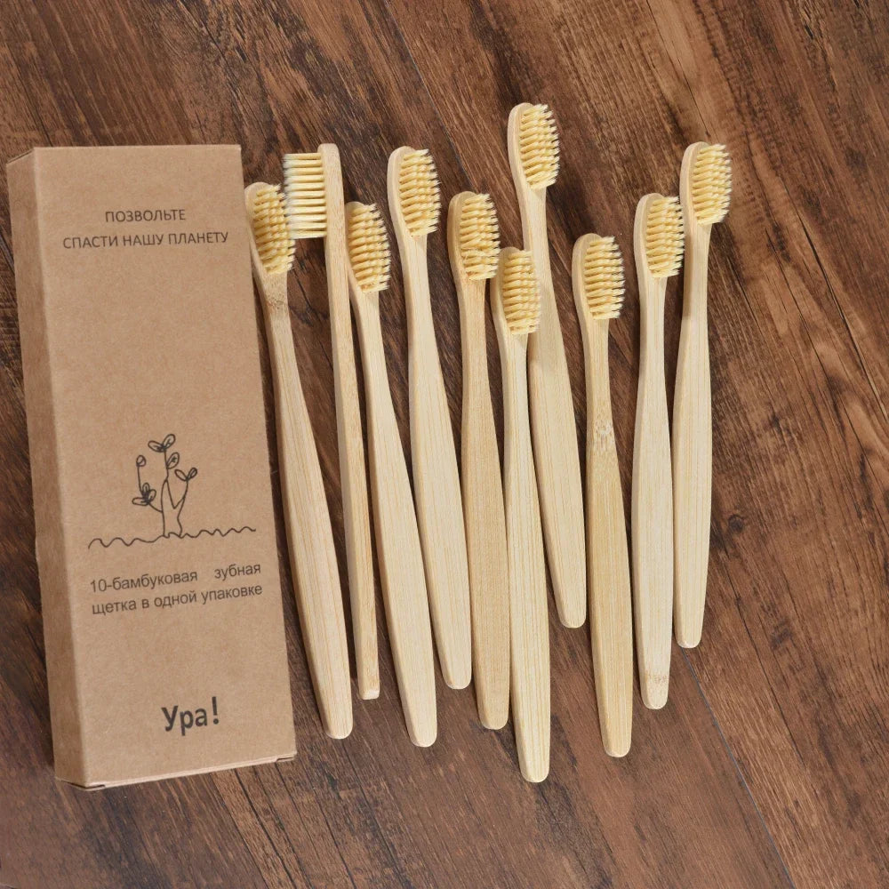 Eco-Friendly Bamboo Toothbrush Set for Vibrant Smiles - 10 Pack
