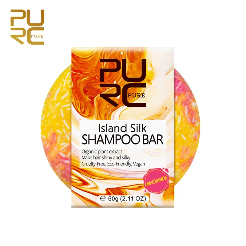 Barra de champú PURC Island Silk - Suavizante & Cabello brillante, ideal para viajar