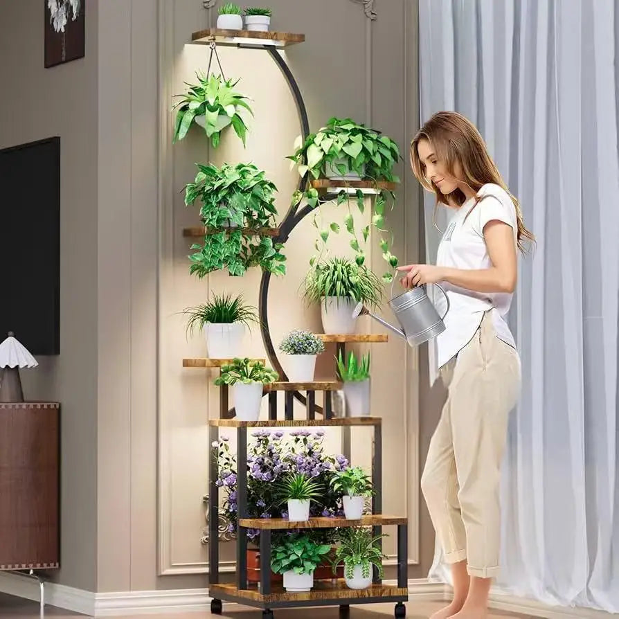 Indoor Plant Stand & Grow Light - Stylish Corner Shelf for Plant Lovers