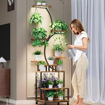 Indoor Plant Stand & Grow Light - Stylish Corner Shelf for Plant Lovers