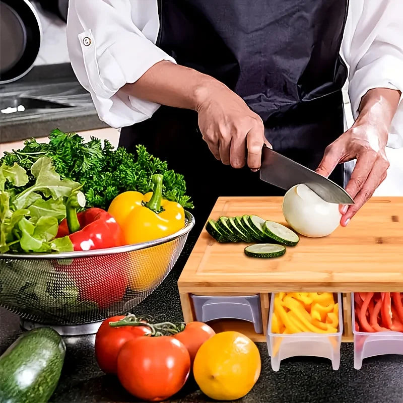 Ensemble planche à découper en bambou avec râpe & Rangement – ​​Un outil de cuisine écologique pour les cuisiniers amateurs