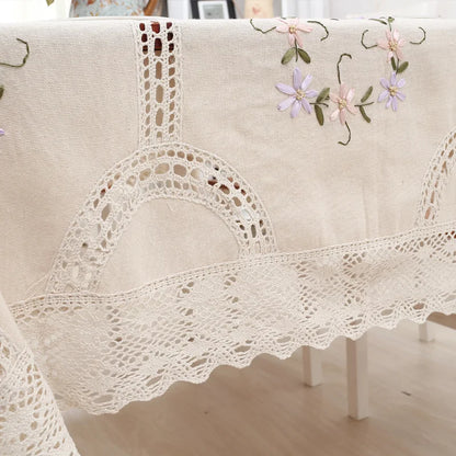 Elegant Cotton Linen Tablecloth - Chic Lace Design for Any Occasion