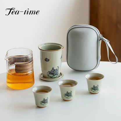Cute Tiger Travel Tea Set - Portable Elegance for Tea Lovers