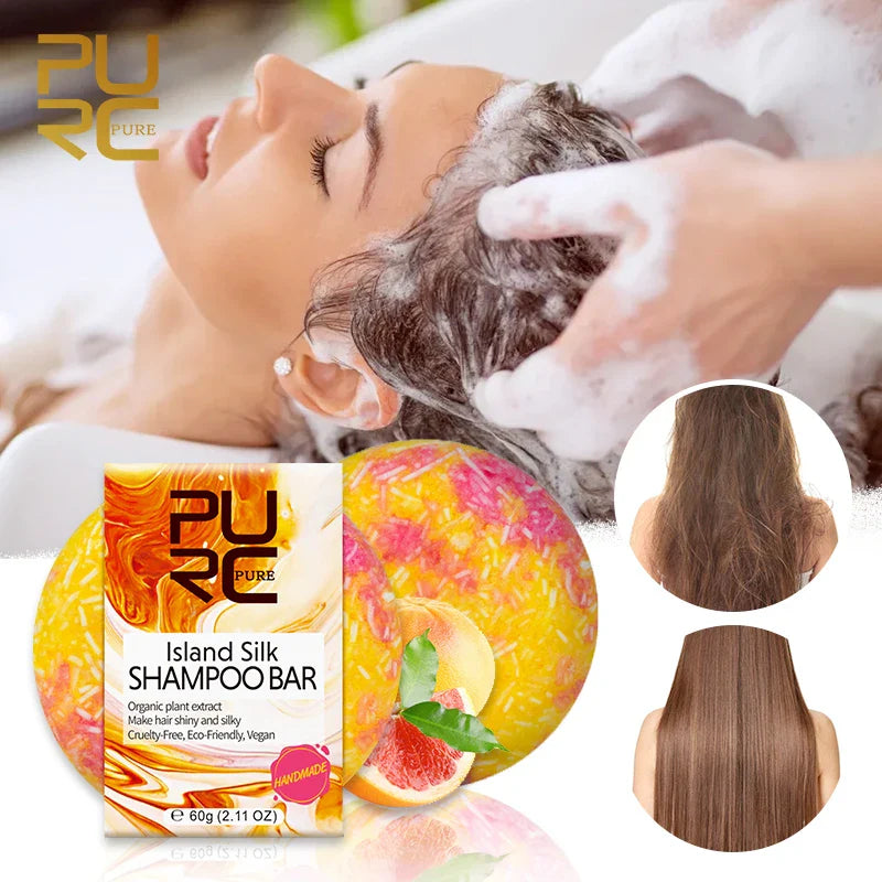 Barra de champú PURC Island Silk - Suavizante & Cabello brillante, ideal para viajar