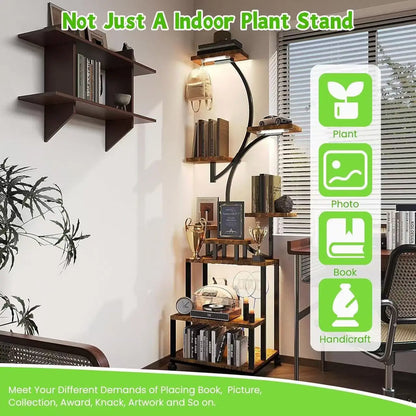 Indoor Plant Stand & Grow Light - Stylish Corner Shelf for Plant Lovers