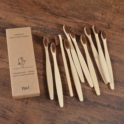 Eco-Friendly Bamboo Toothbrush Set for Vibrant Smiles - 10 Pack