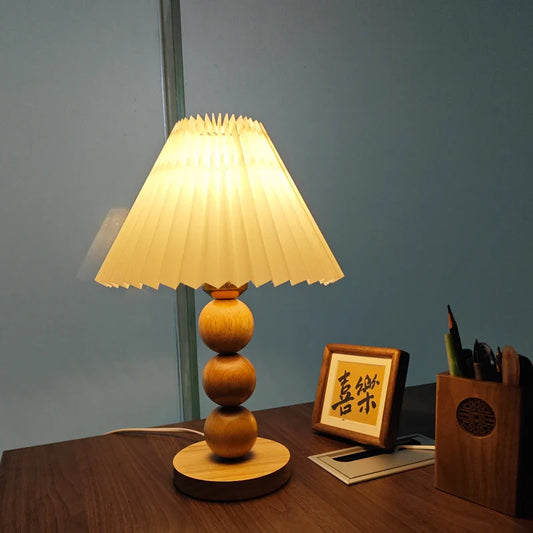 Nordic Vintage Solid Wood Table Lamp – Elegant Glow for Bedrooms