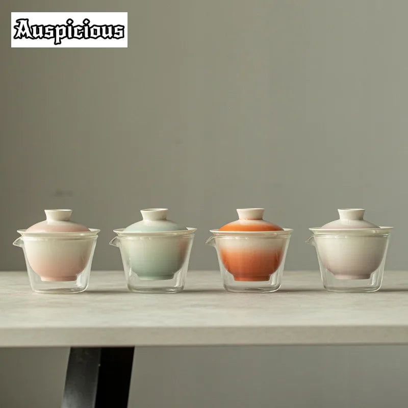 Service à thé rose dégradé élégant pour les connaisseurs | Portable & Élégant